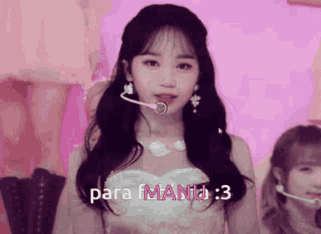 a woman in a white dress with the words para manu : 3 written on the bottom