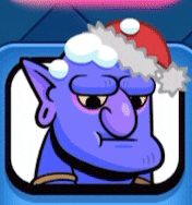 a purple cartoon character wearing a santa hat on his head