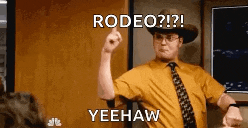 a man wearing a cowboy hat and tie is pointing his finger at the camera .