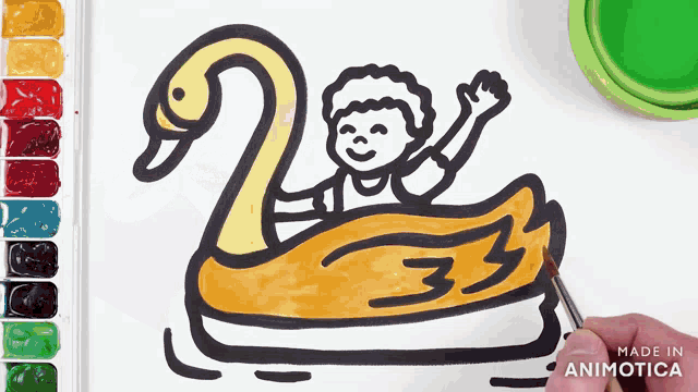 a drawing of a boy swimming in a swan made in animatica
