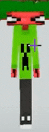 a minecraft character wearing a green sweater with a creeper face on it is standing on a white surface .