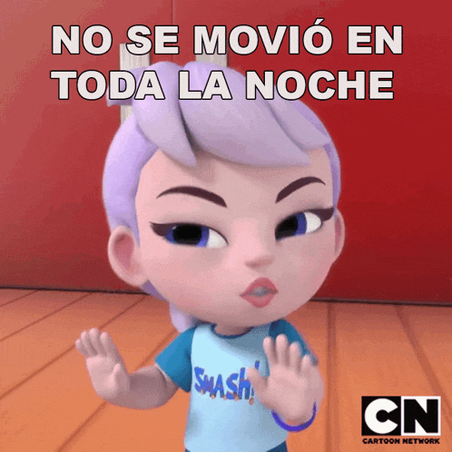 a cartoon character says no se movio en toda la noche and is wearing a smash shirt