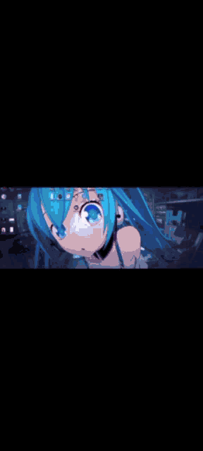 a picture of a girl with blue hair and the word noxx on it
