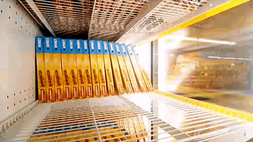 a row of dewalt screwdrivers are lined up on a shelf