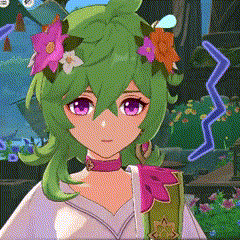 a girl with green hair and flowers in her hair