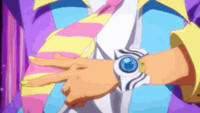 a person wearing a watch on their wrist with a blue face