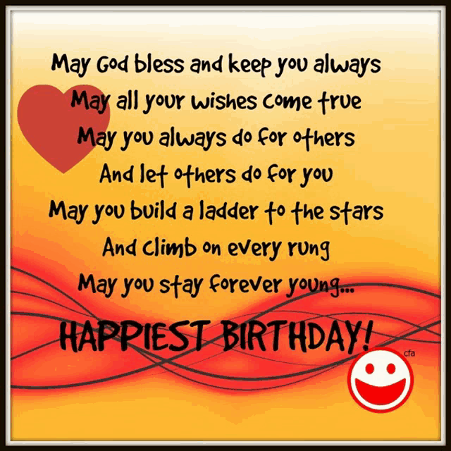 a birthday card that says may god bless and keep you always may all your wishes come true may you always do for others