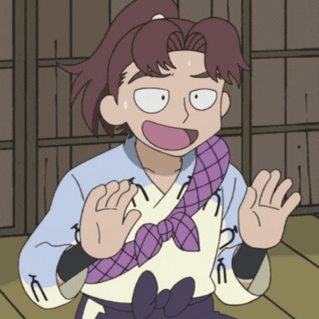 a cartoon character with a purple scarf around his neck is making a funny face