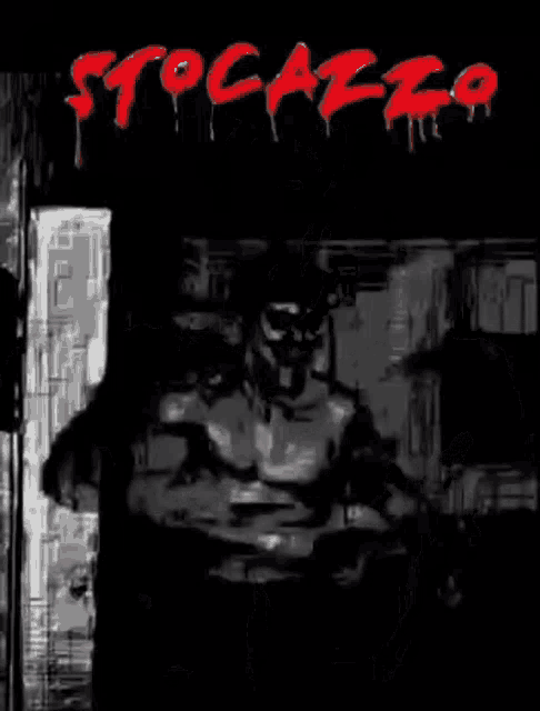 a black and white drawing of a man with the word stogazzo written on it
