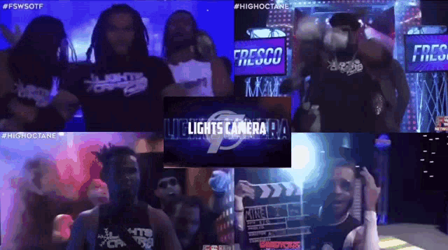 a collage of images with the words lights camera on the top