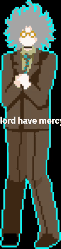 a pixel art of a man in a suit with the words " lord have mercy " on the bottom