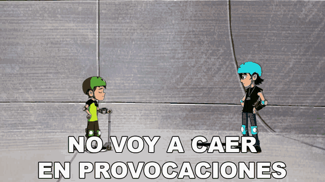 a cartoon of two boys standing next to each other with the words no voy a caer en provocaciones on the bottom