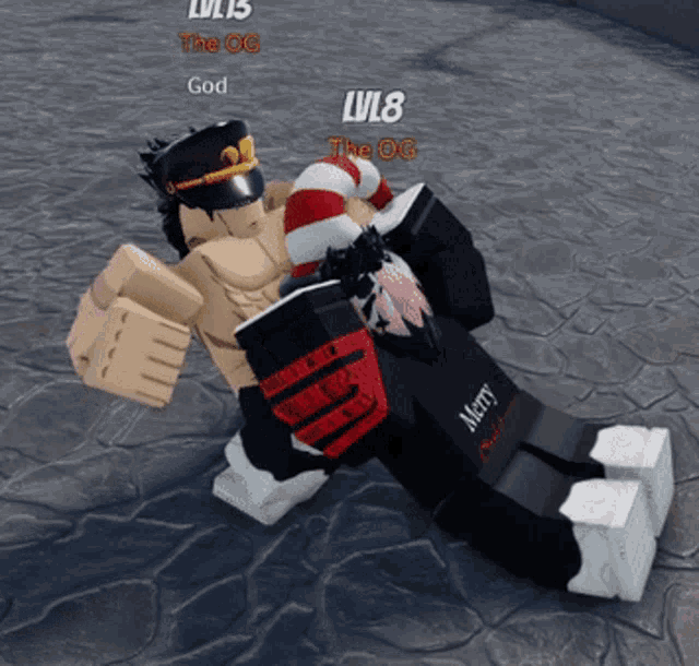 a video game character laying on the ground with lv15 the og god and lv18 the og written on the bottom