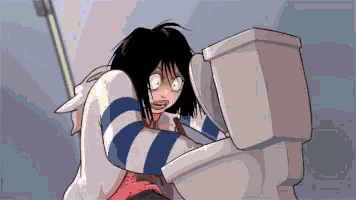a cartoon of a woman sitting on a toilet with her mouth open