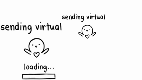 a cartoon drawing of a person sending virtual and loading