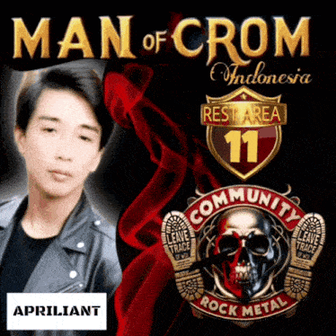 a man in a leather jacket is on a poster for man of crom indonesia