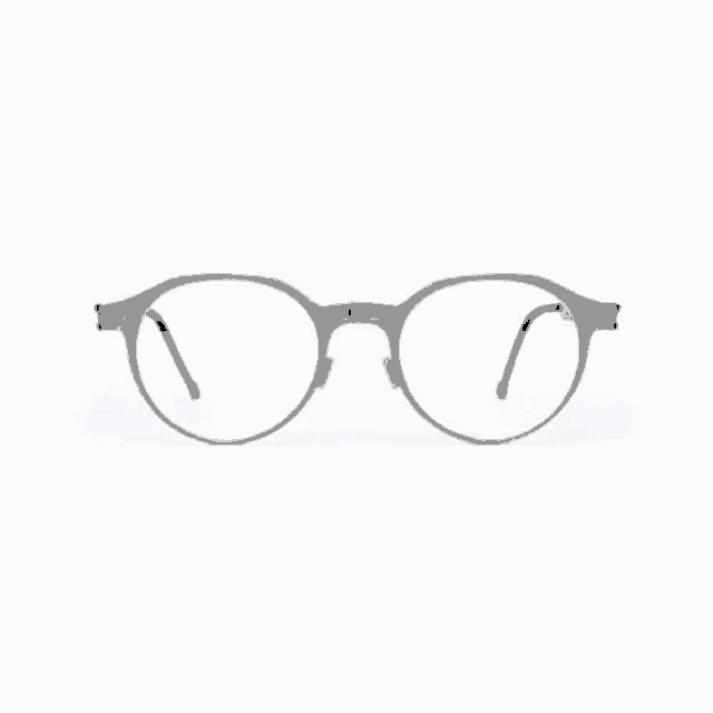 a pair of round glasses with a gray frame and clear lenses on a white background .