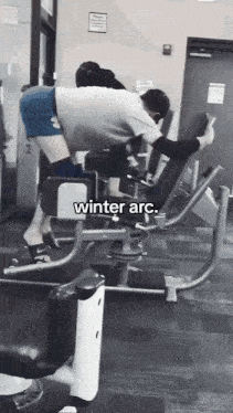a man is doing exercises in a gym with the words winter arc written on the bottom
