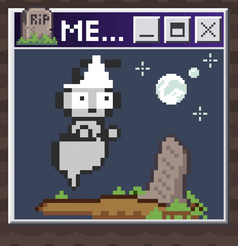 a pixel art drawing of a ghost with the words rip me box above it