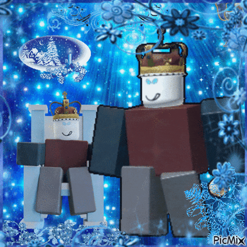 a picture of two roblox characters with crowns on them