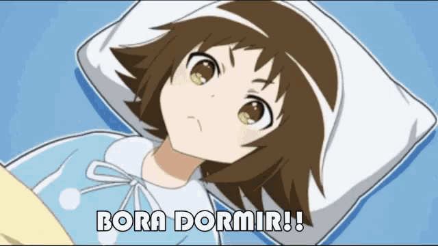 a cartoon of a girl laying in bed with bora dormir written in the corner