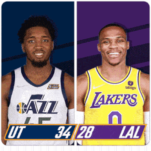 Utah Jazz (34) Vs. Los Angeles Lakers (28) First-second Period Break GIF - Nba Basketball Nba 2021 GIFs
