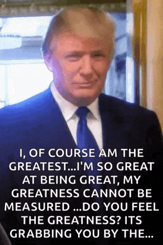 a man in a suit and tie says " i 'm so great at being great "