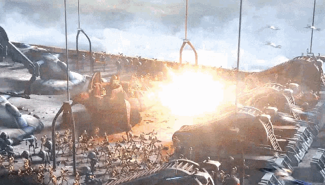a group of soldiers are fighting against a giant explosion