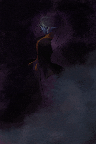 a drawing of a woman with blue eyes and a purple background