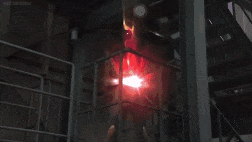 a purple lightning bolt is coming out of a purple object in a room .