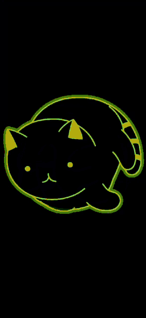 a drawing of a black cat with green eyes and a yellow tail