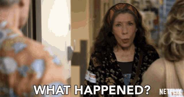 a woman says what happened while standing in a hallway