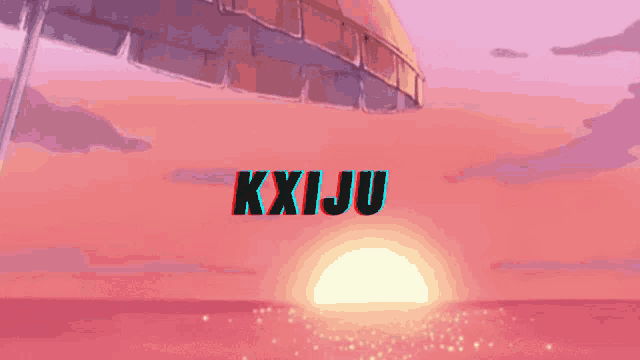a pink sunset with the word kxiju on it