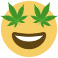 a smiling smiley face with marijuana leaves covering its eyes .