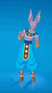 a cartoon character is standing on a blue background