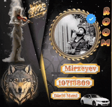 a picture of a woman playing a violin and a man smoking a hookah with the name mirzeyev
