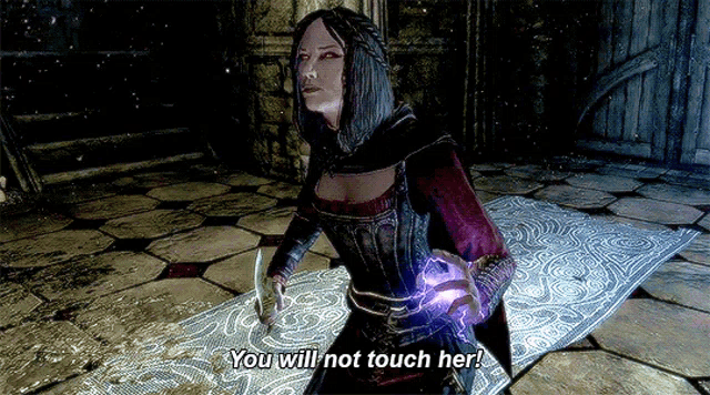 a woman in a video game is saying you will not touch her