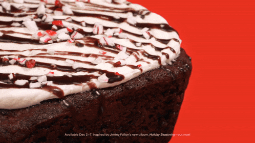 a chocolate cake with white frosting and candy canes