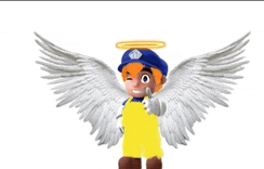a cartoon character with angel wings and a halo around his head .