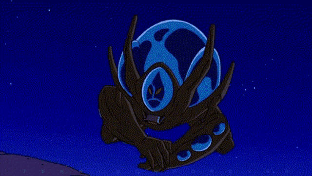 a cartoon character is flying through the air in front of a blue circle