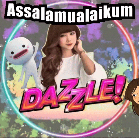 a cartoon of a girl with the word dazzle in the middle