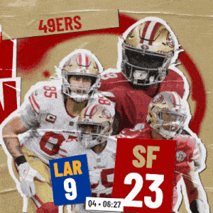 a poster for the 49ers football team with a time of 6:27