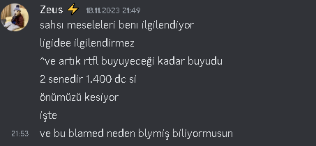a screenshot of a text conversation between zeus and another person