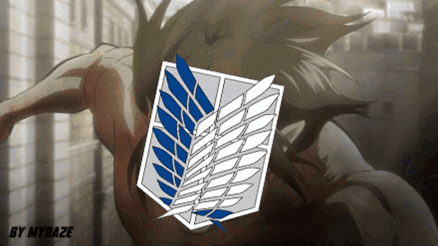 a drawing of a winged shield with the words by mydaze underneath it