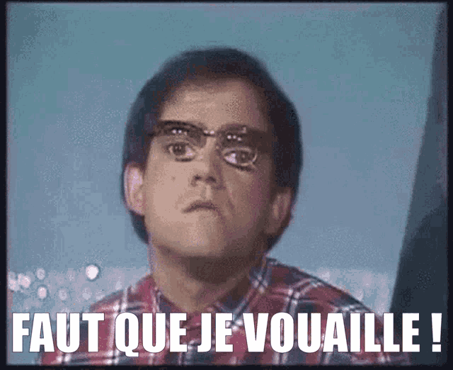 a man wearing glasses says faut que je vouaille !