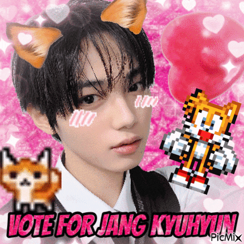 a picture of a boy with fox ears on his head and the words vote for jang kyuhyun
