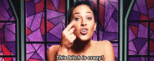 a naked woman is giving the middle finger and says this bitch is crazy