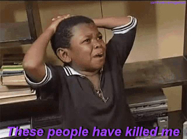 a young boy with his hands on his head and the words these people have killed me