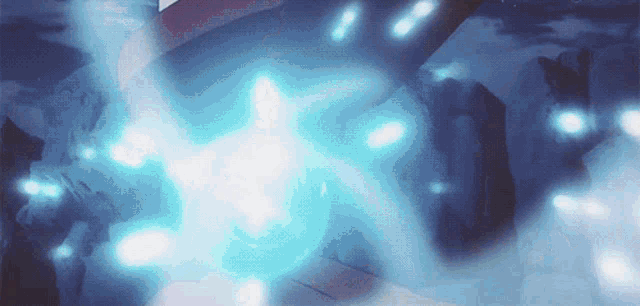 a blue light is coming out of a person 's hands