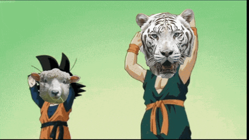 a cartoon drawing of a sheep and a tiger